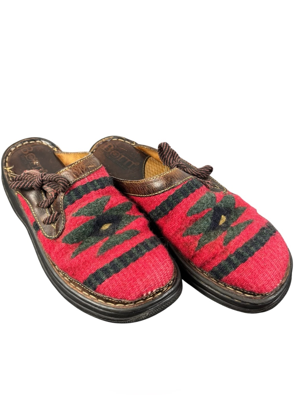 BORN Vintage Mules Wool Leather Southwest Aztec Clogs Women's US 8M/EU 39
